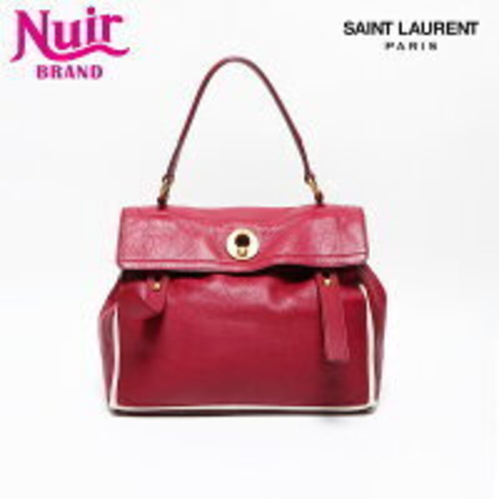 Yves Saint Laurent Muse Two Leather Canvas Handbag Red